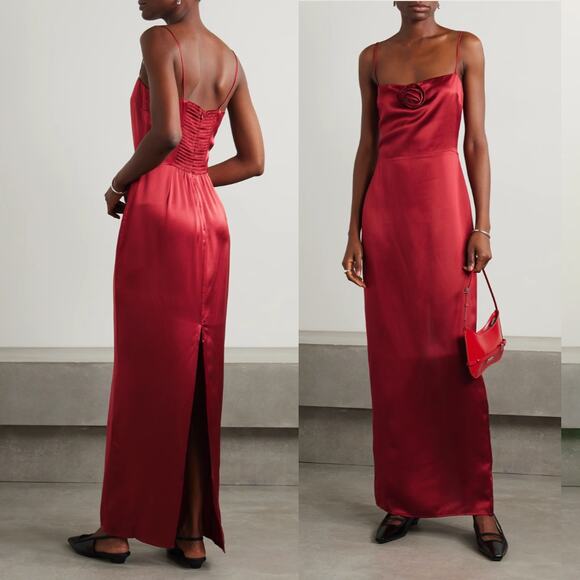 NWT REFORMATION Red Frankie Rosette Sleeveless Silk Maxi Dress Size 8 - Picture 2 of 8